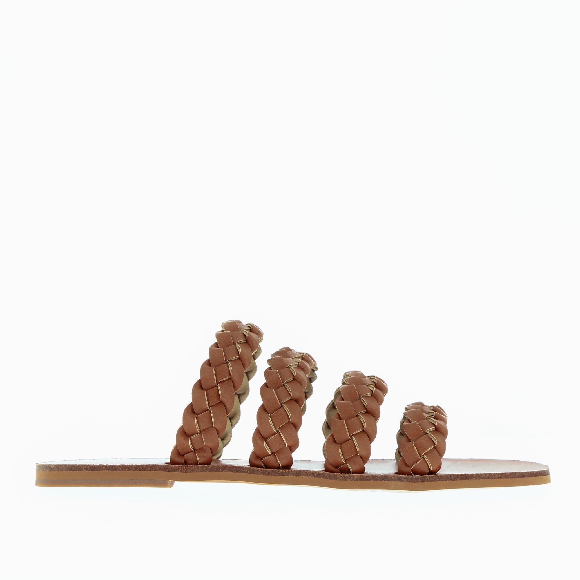 Sandales plates-Mules Mila à brides tressées camel