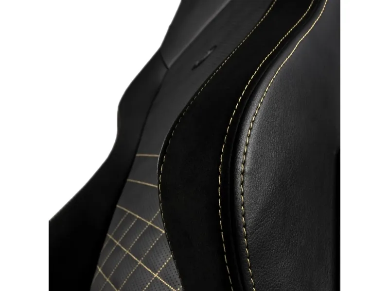 Noblechairs Hero - Stol - ergonomisk - armstøtter - T-formet - vippe - drejeled - aluminium, polyurethan, stål, memory foam, polyuretan vegan falsk læder - sort, guld