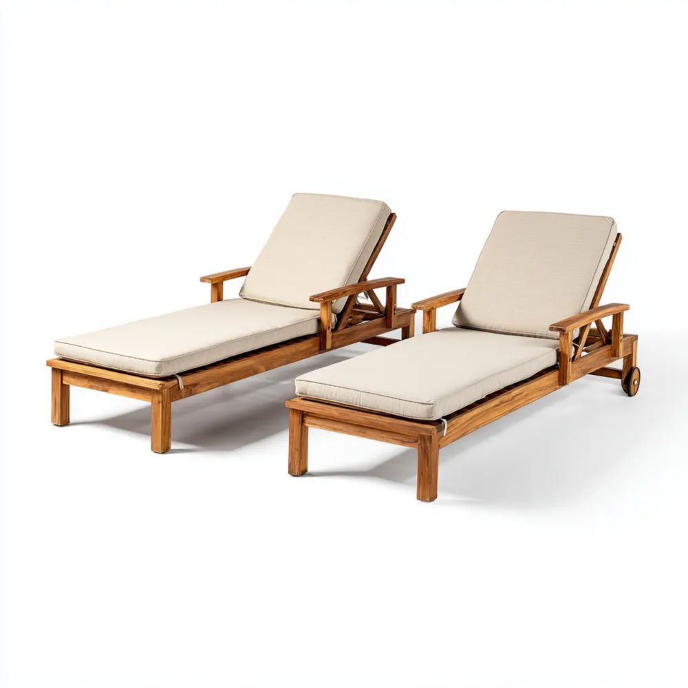 Gartenliegen Set Holz Verstellbar 200x65x35 cm – Natur/Beige – Entspannungsdesign