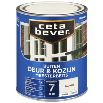 CetaBever Meesterbeits Deur & Kozijn zijdeglans dekkend RAL 9010 gebroken wit 750 ml