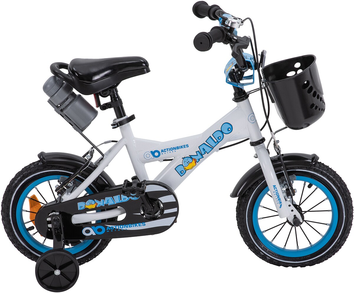 Actionbikes Kinderfahrrad Donaldo 12 Zoll, V-Brake-Bremsen, höhenverstellbar, Stützräder, Korb