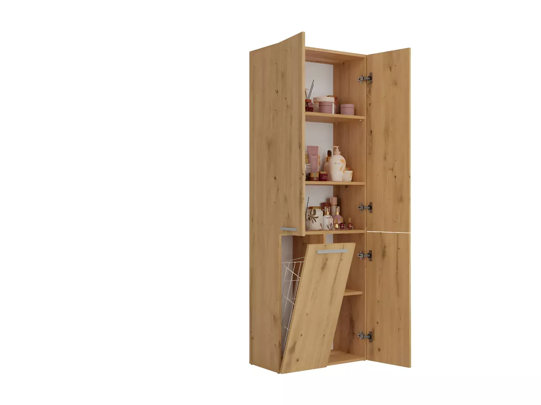 RORY - Armoire de salle de bain avec panier - Dimensions 174x60x30 - Meuble de rangement salle de bain espace buanderie