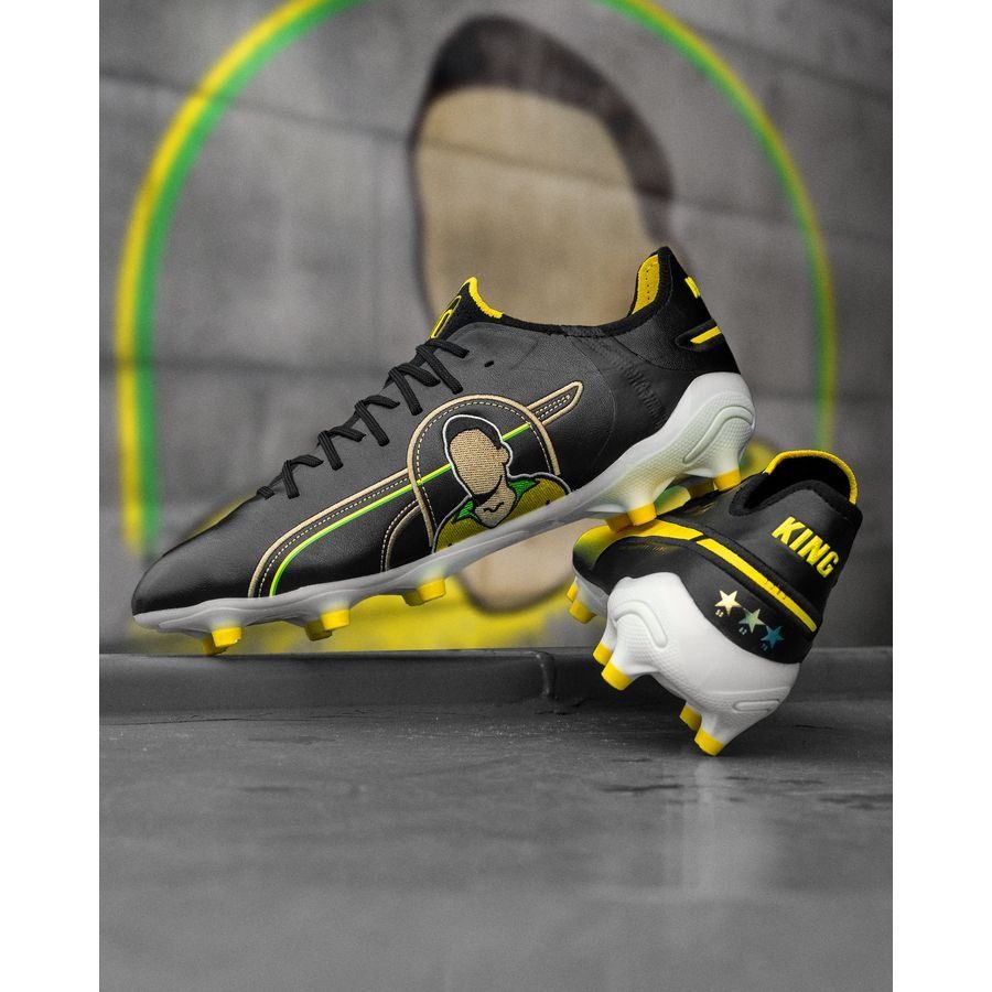 PUMA King Ultimate Pele FG/AG Legends - Noir/Blanc/Jaune/Doré ÉDITION LIMITÉE