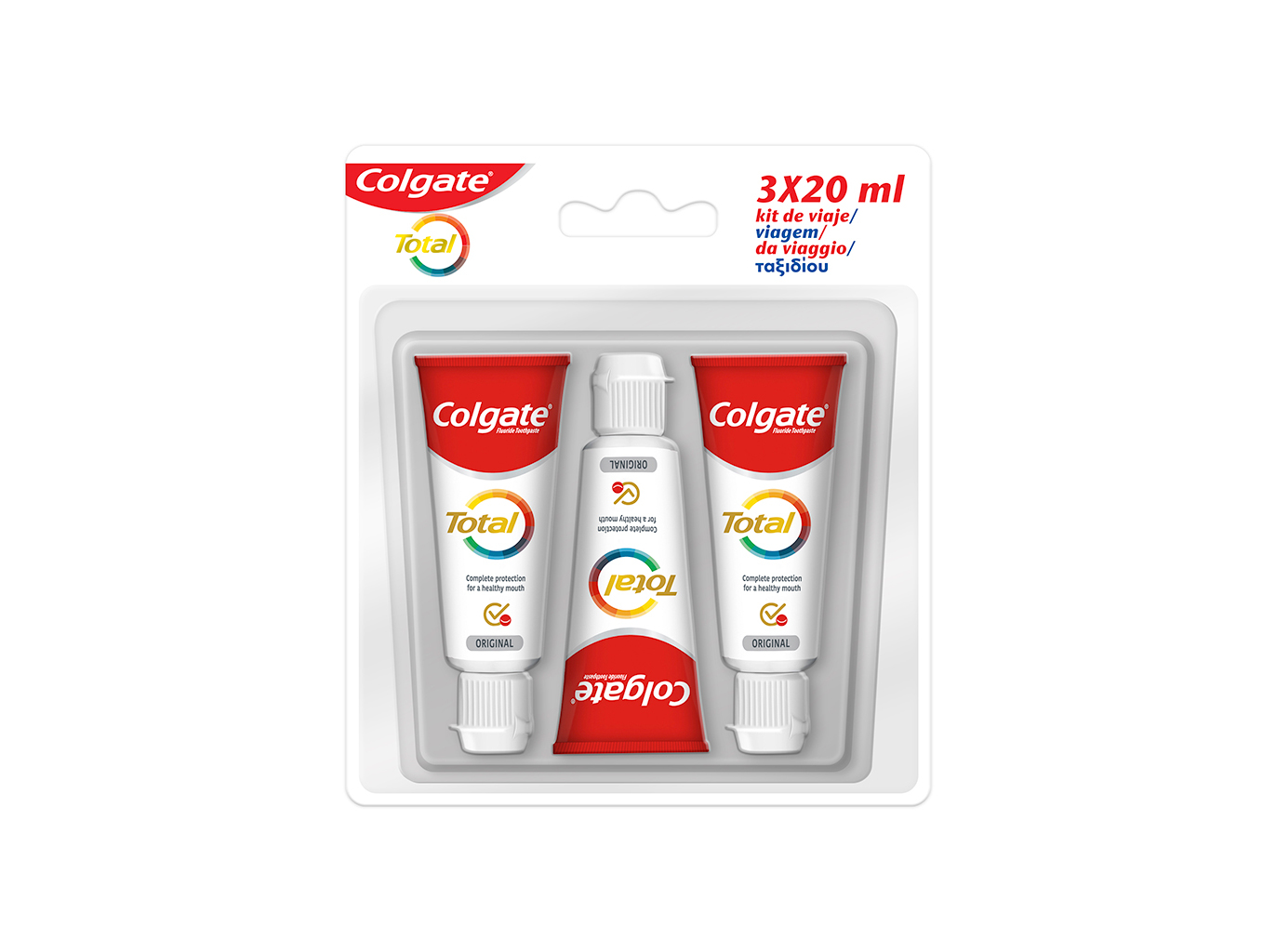 KIT VIAGEM PASTA DE DENTES PROTEÇÃO TOTAL COLGATE 3X20ML