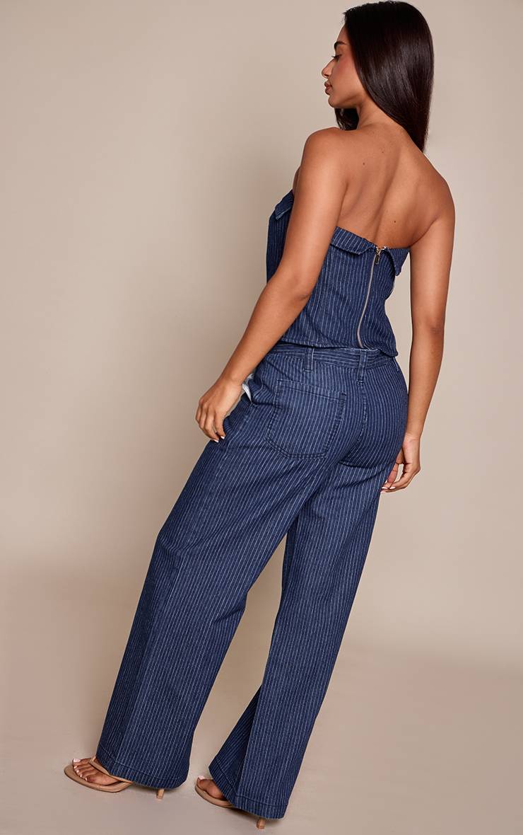 Bleu Indigo Jean Large À Fines Rayures Petite