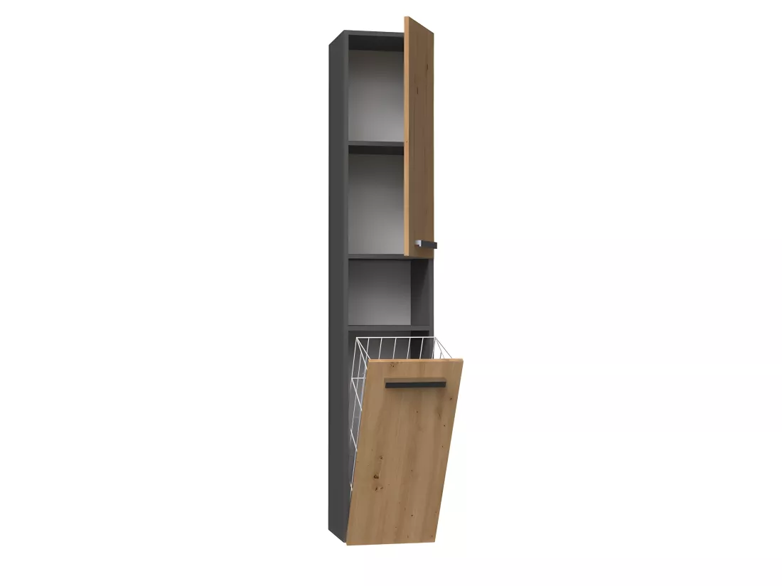 HORTI - Meuble salle de bain avec panier à linge - 31x30x174 cm - Colonne rangement SDB