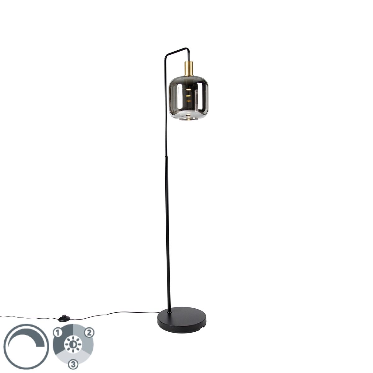 Vloerlamp zwart met goud en smoke glas incl. PUCC - Zuzanna