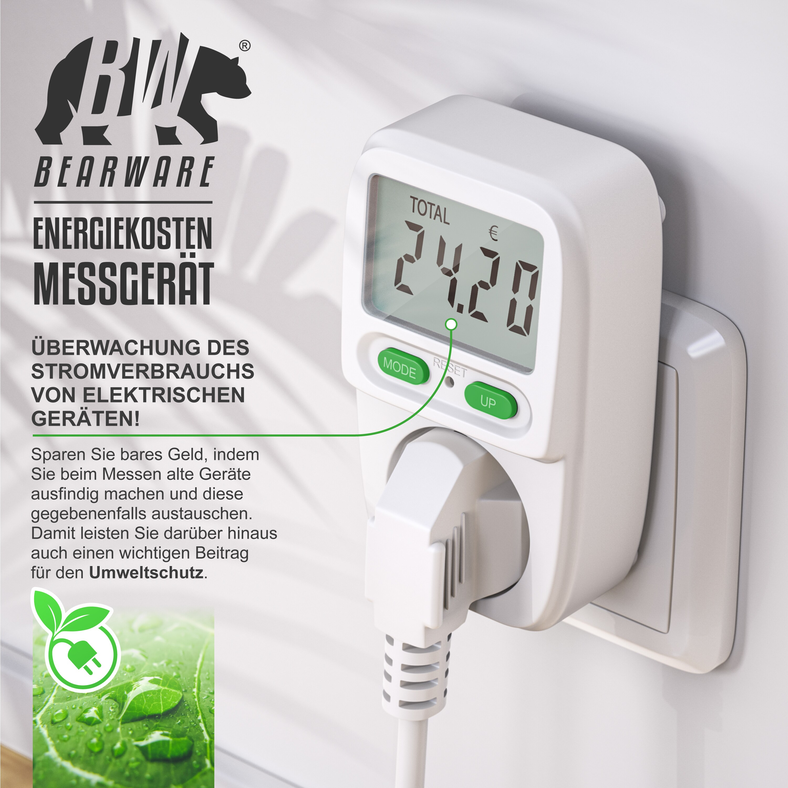 BEARWARE Energiekostenmessgerät Stromkostenmessgerät, Stromverbrauchsmesser mit Kinderschutzsicherung