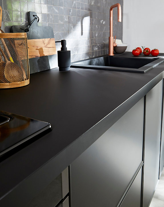 Plan de travail en stratifié noir mat GoodHome Berberis L. 300 x P. 62 x ép. 3,8 cm