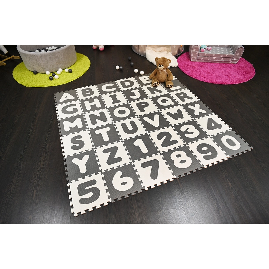 knorr toys® Puzzlematte - Alphabet + Zahlen grau-weiß