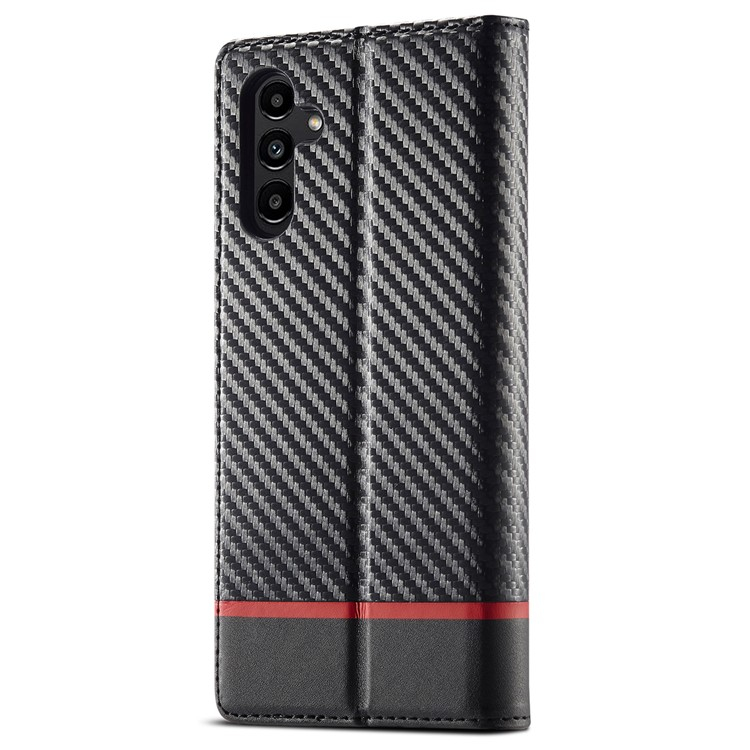 Samsung Galaxy A56 Leder Tasche Flip Cover Carbon Look - Schwarz / Rot