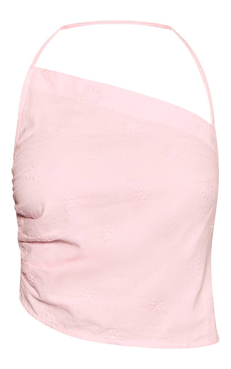 Rose Bébé Ensemble Haut Asymétrique À Une Épaule Broderie Florale