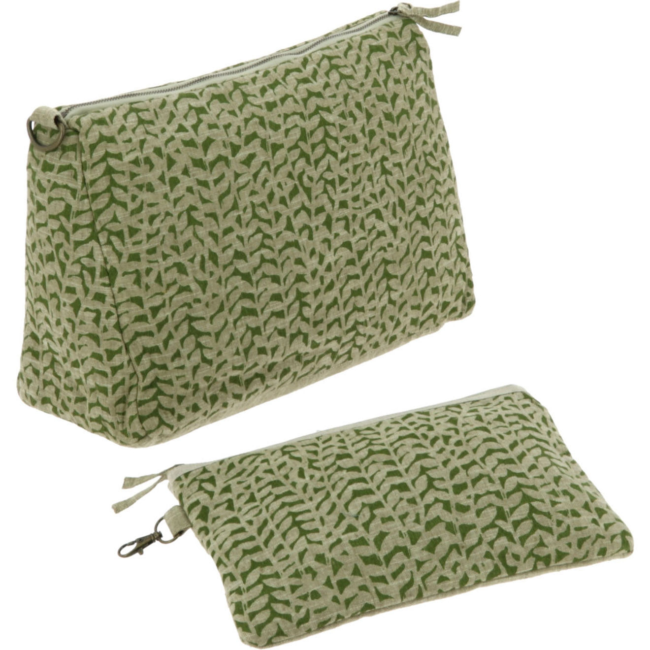 En Fil d'Indienne Trousse plate + trousse de toilette Lierre olive