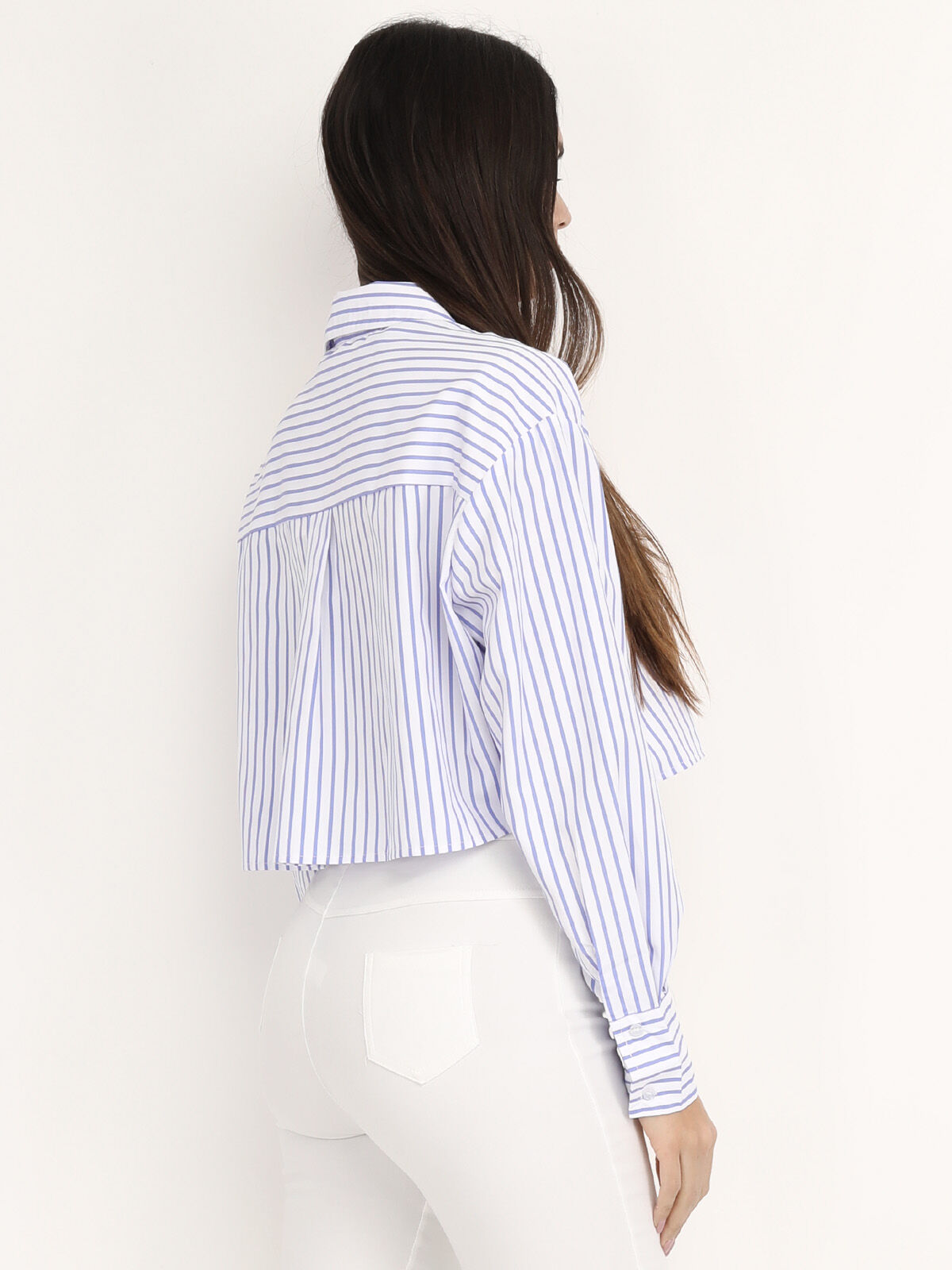 Chemise cropped à rayures- Blanc