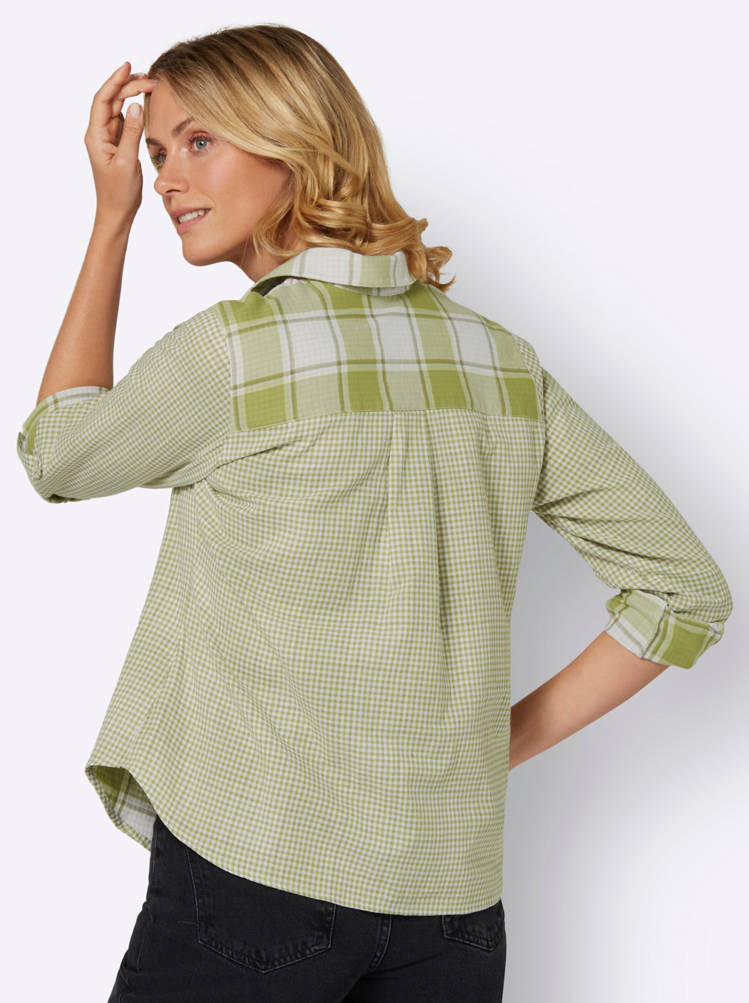 Karo-Bluse in schilf-ecru-kariert