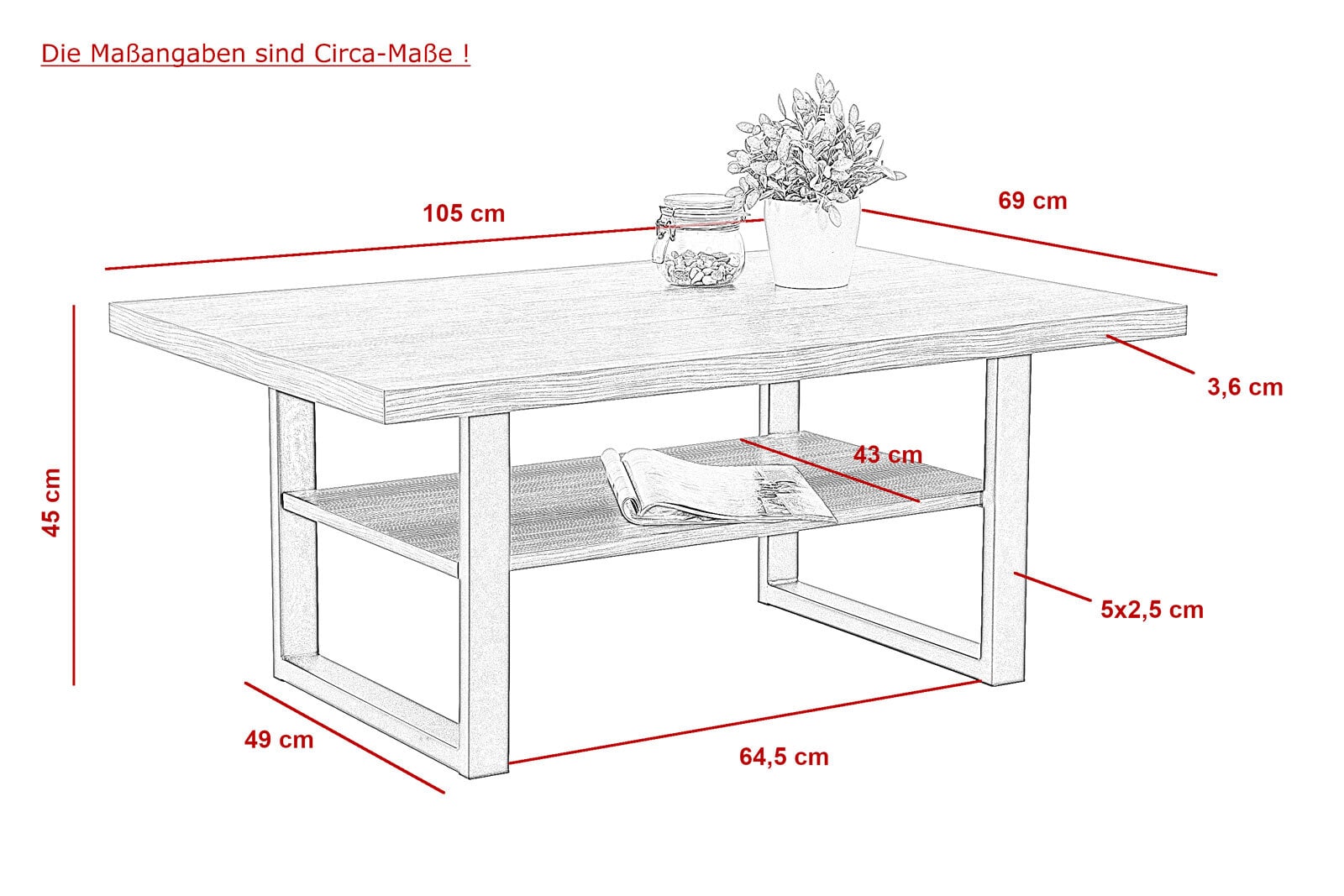 Couchtisch Anton Oldwood/Schwarz ca. 104 x 45 x 68 cm