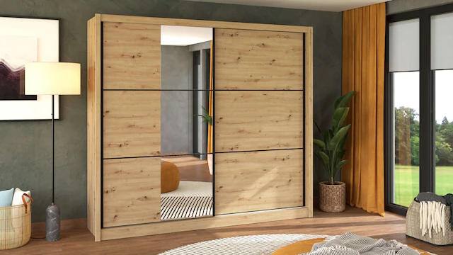 INOSIGN Schwebetürenschrank »Navara Kleiderschrank mit Spiegel Wäscheschrank Garderobe« Kleiderschrank mit Spiegel, FSC®-zertifiziert, 242,5x215,5x61cm