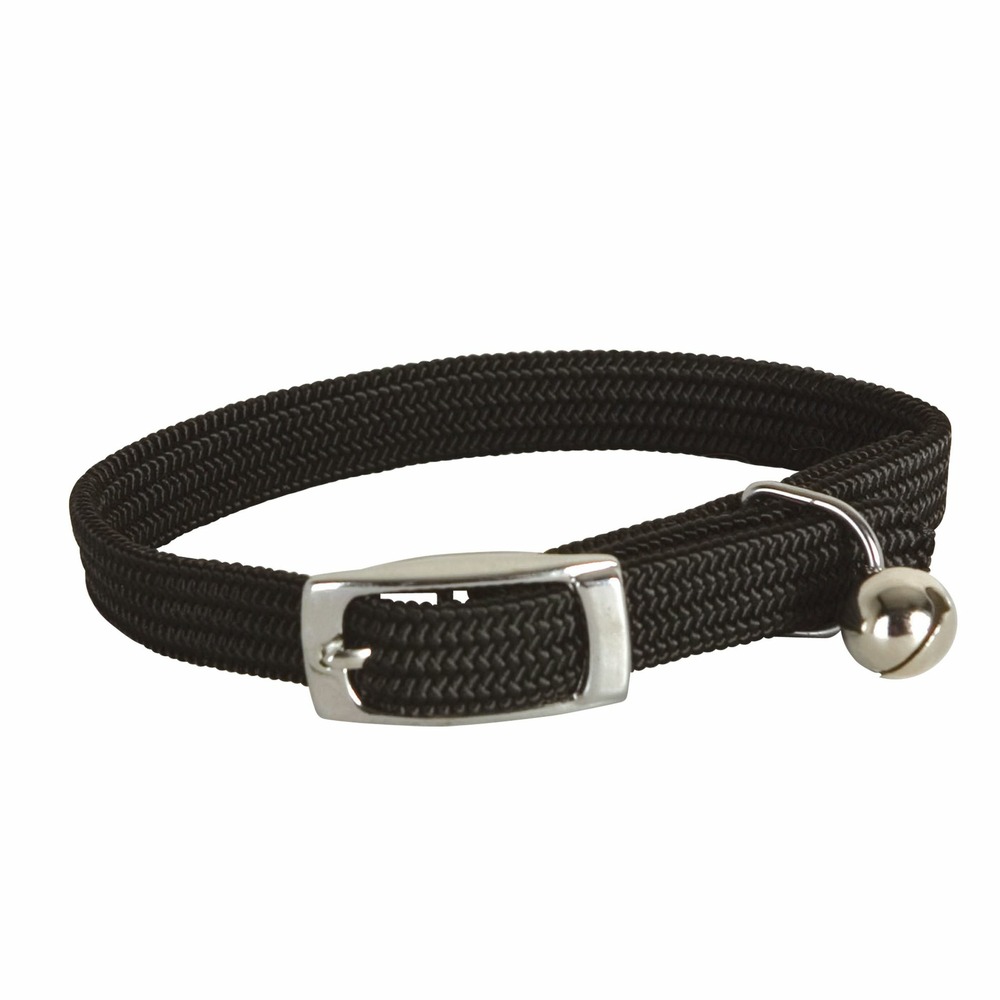 Collier nylon simple chromé chat noir