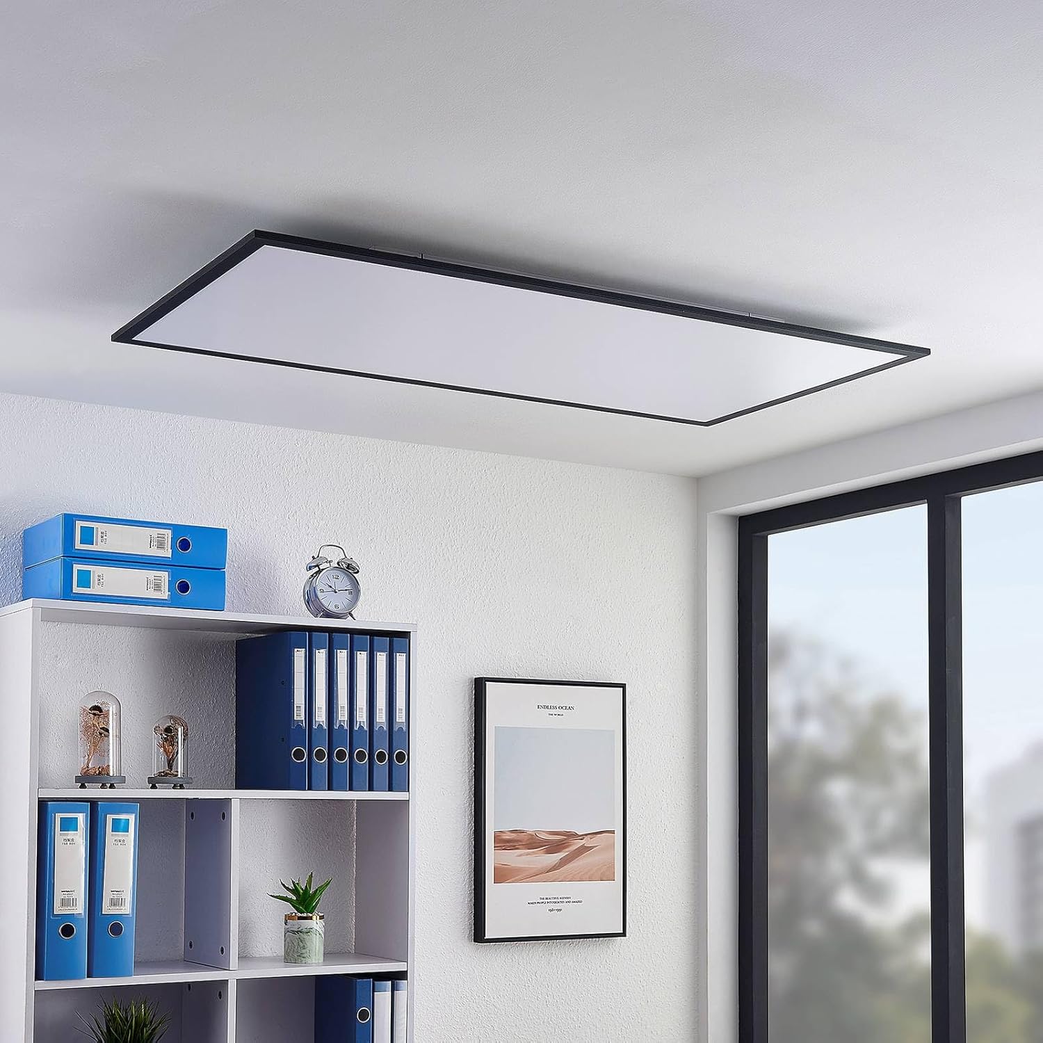 Lindby LED Panel Nelios (Modern) in Schwarz aus Aluminium (1 flammig,) - Bürolampe Deckenlampe Deckenleuchte Lampe Wohnzimmerleuchte