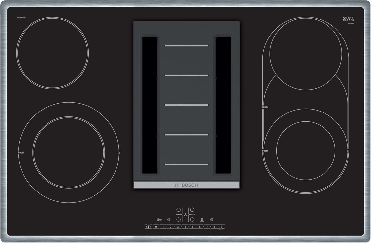 Bosch PKM845F11E Serie 6 Glaskeramik-Kochfeld mit Dunstabzug (autark), 80 cm breit, CombiZone Kombination zweier Kochzonen, PowerBoost schnelleres Kochen, DirectSelect intuitive Bedienung
