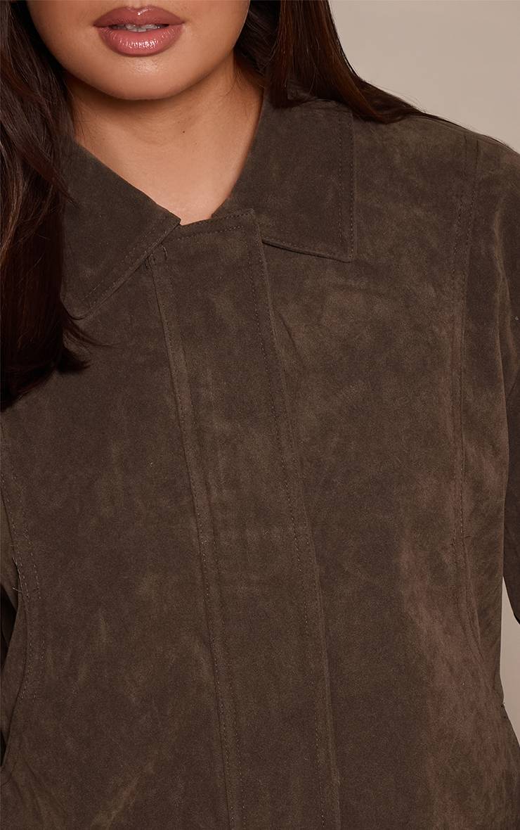 Kaki Blouson Aviateur En Faux Suède À Patte De Boutonnage Dissimulée