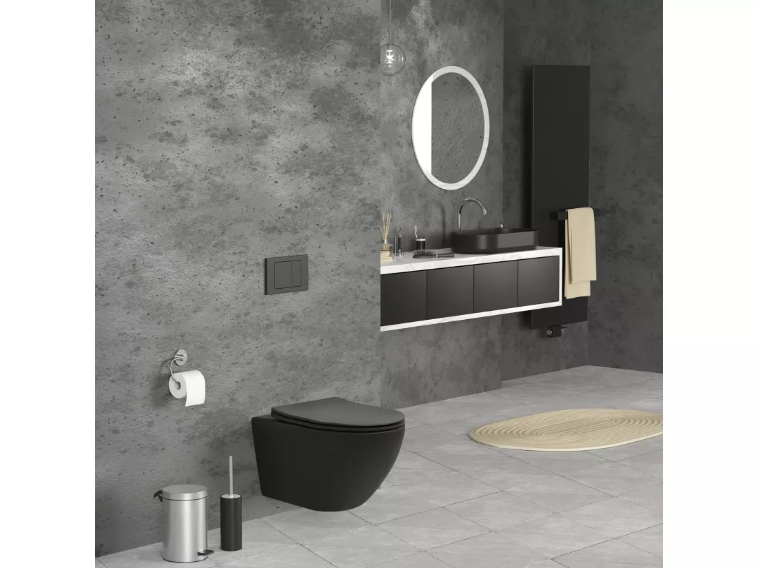 WC suspendu long nano chasse d'eau tornado noir mat siège de toilette Softclose