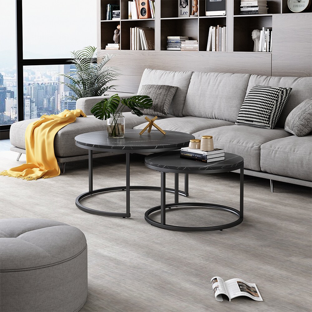 Vicco Couchtisch Montreal Schwarz Marmor-Optik 77 x 40 cm Wohnzimmertisch 2er-Set