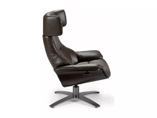 Fauteuil pivotant relax cuir avec mécanisme du dossier rabattable Kora-Couleur Cuir Piel vison