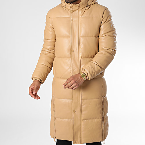 Doudoune Capuche Longue Enduit M22016 Camel