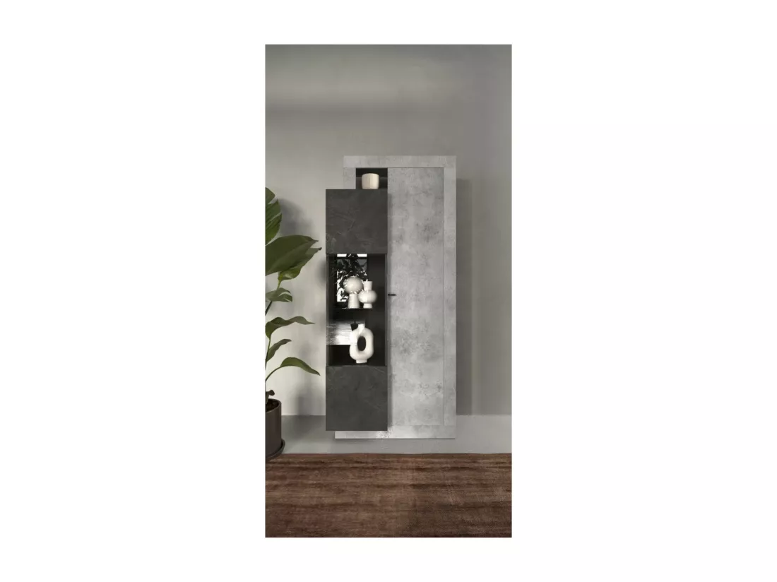 Vitrine design 2 portes collection DOMI. Coloris gris anthracite effet béton