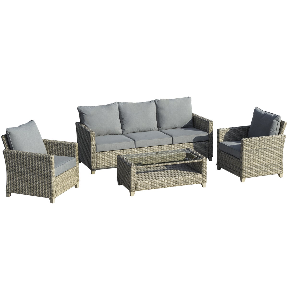 Outsunny 4-delige tuinmeubelset, 193L x 77B x 80,5H cm, aluminium, PE-rotan, polyester, veelkleurig