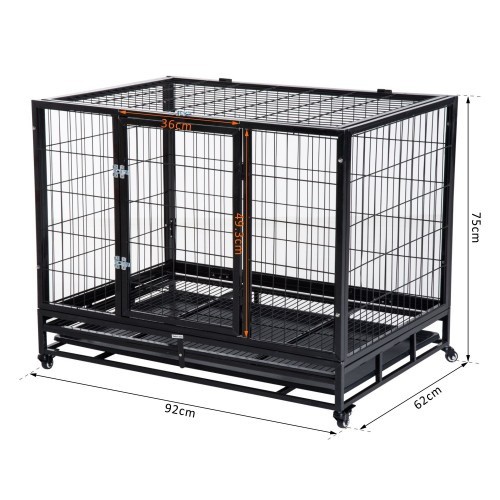 Gaiola para cães Pawhut em metal preto com rodas.