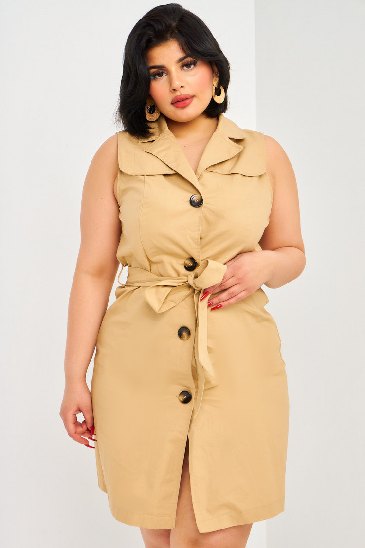 Robe saharienne beige sans manches