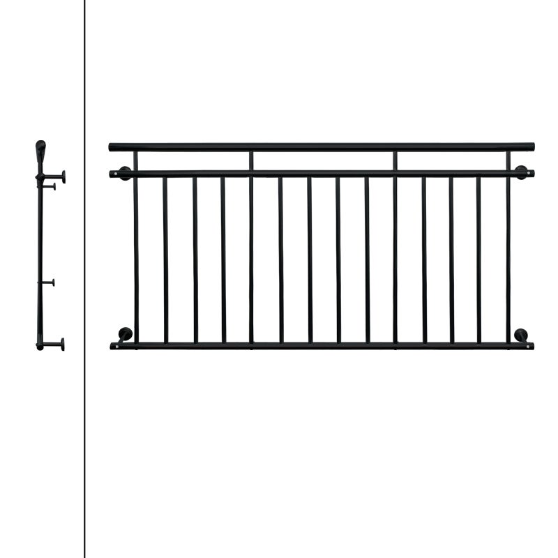 ECD Duitsland Franse balkonleuning 184 x 90 cm - met 14 vulstaven - Zwart - mat en ruw - van gepoedercoat staal - Balkonleuning, balkonhek, raamhek