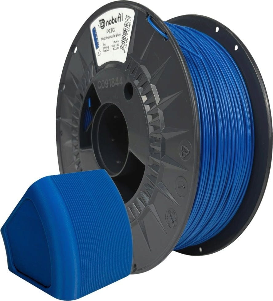 Nobufil  PETG Matt Industrial Blue, 1,75 mm / 1000 g    Leicht zu druckendes, mattes PETG Filament aus recyceltem Kunststoffabfall in Industrial Blue