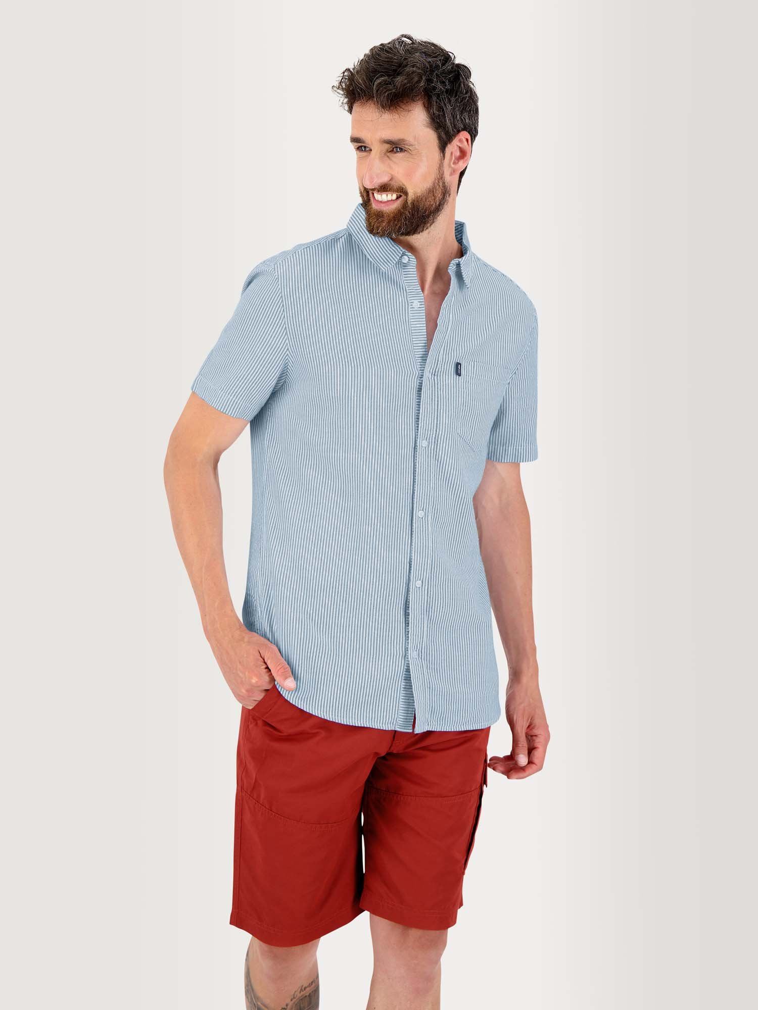 Chemise Homme Manches Courtes Fines Rayures Gris