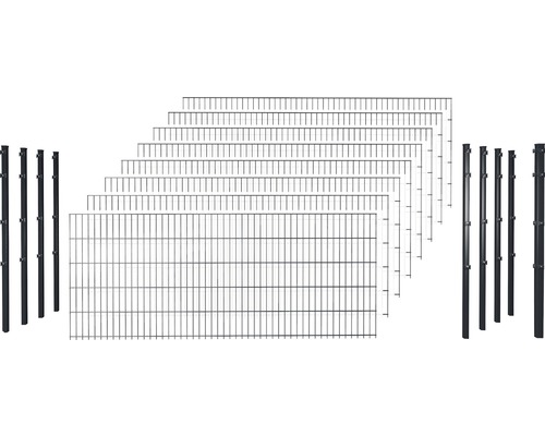 Dubbelstaafmat hekwerkset 6/5/6 inclusief palen met 1 hoekpaal met klemhouder 103 cm x 20 m, antraciet