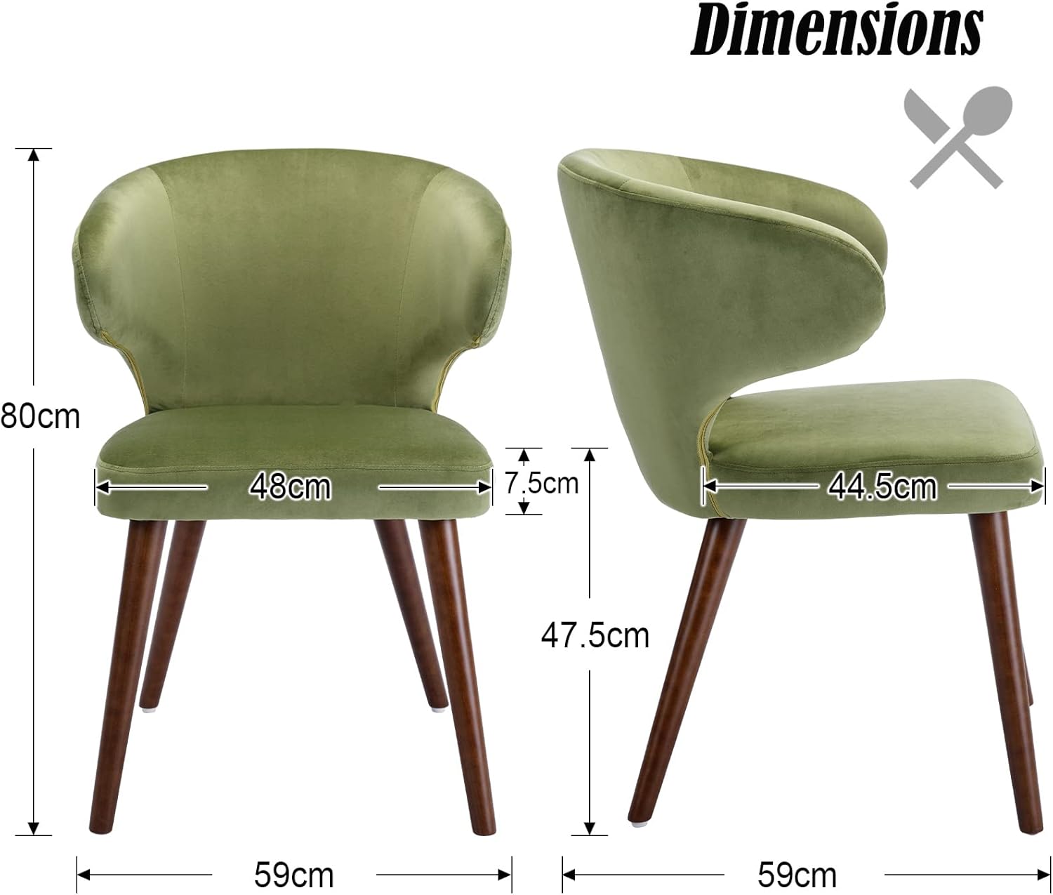 chairus Polsterstuhl Esszimmerstühle 2er Set Samt Küchenstühle mit Holzbeinen Modern Relaxstuhl Wohnzimmer (Grün-2(Samt))