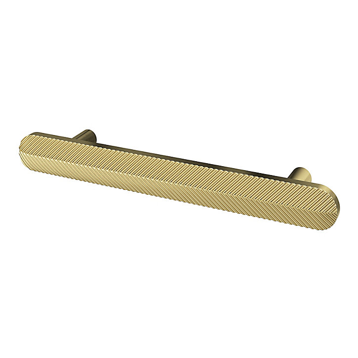 Poignée de meuble arrondi GoodHome Garlan aluminium effet laiton satin doré l.136mm x l.15mm x H. 27mm entraxe 96mm