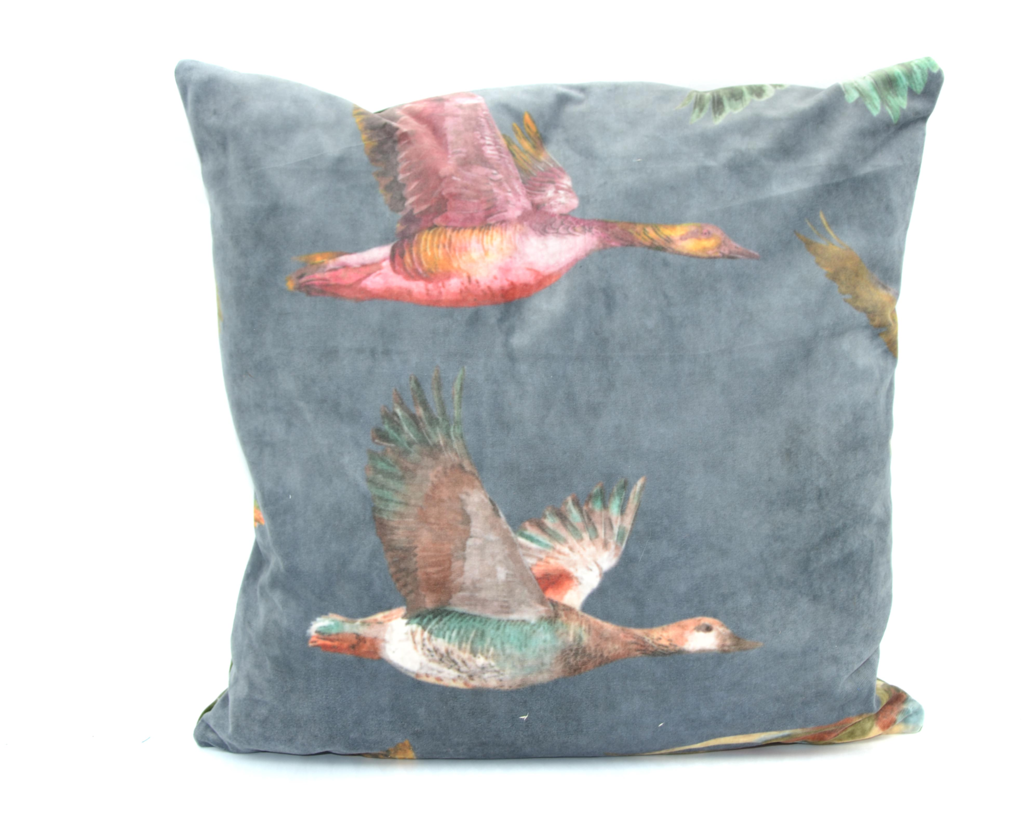 Kussen velvet wilde ganzen grijs 45 x 45 cm