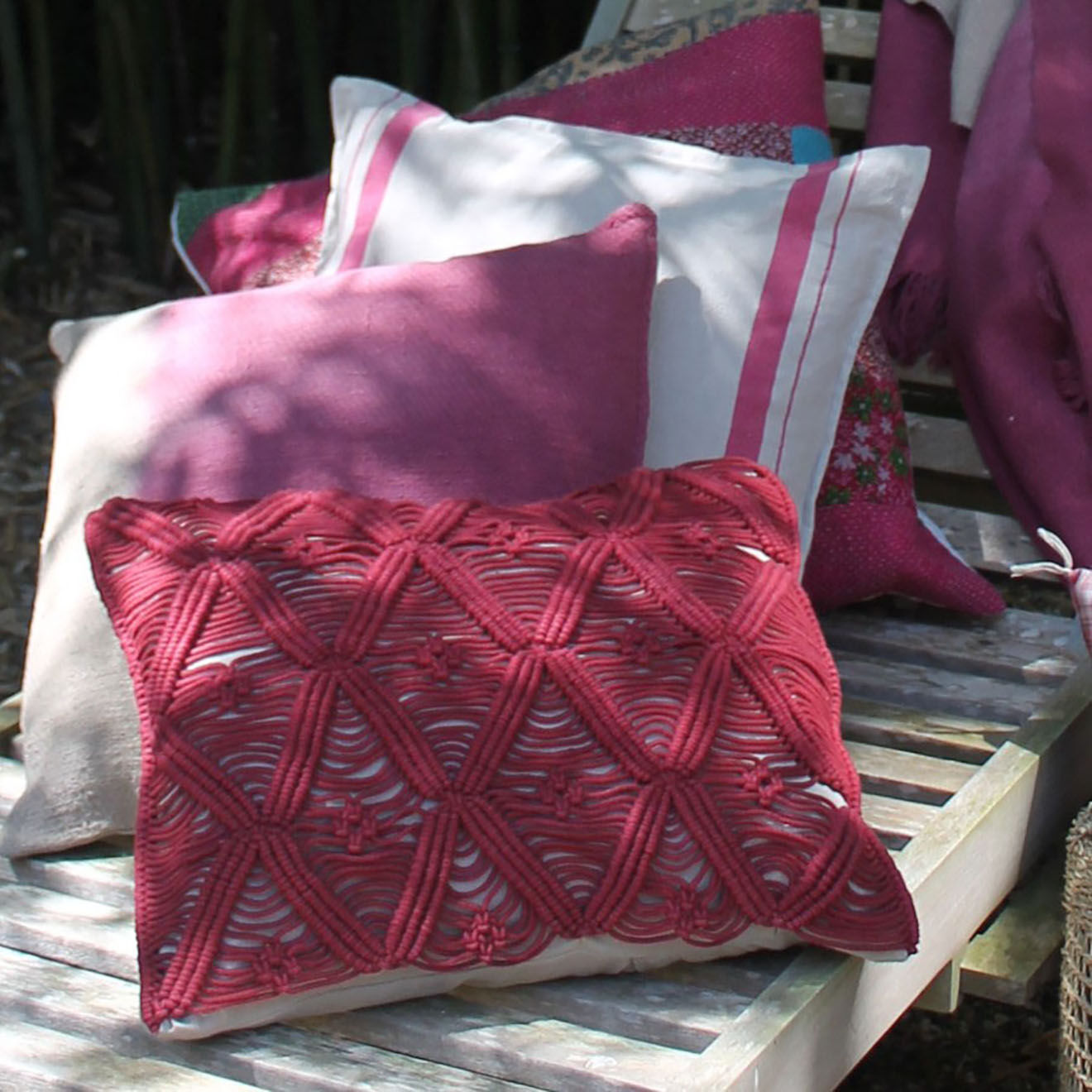 En Fil d'Indienne Housse de coussin Macrame carmin - 35x50 cm