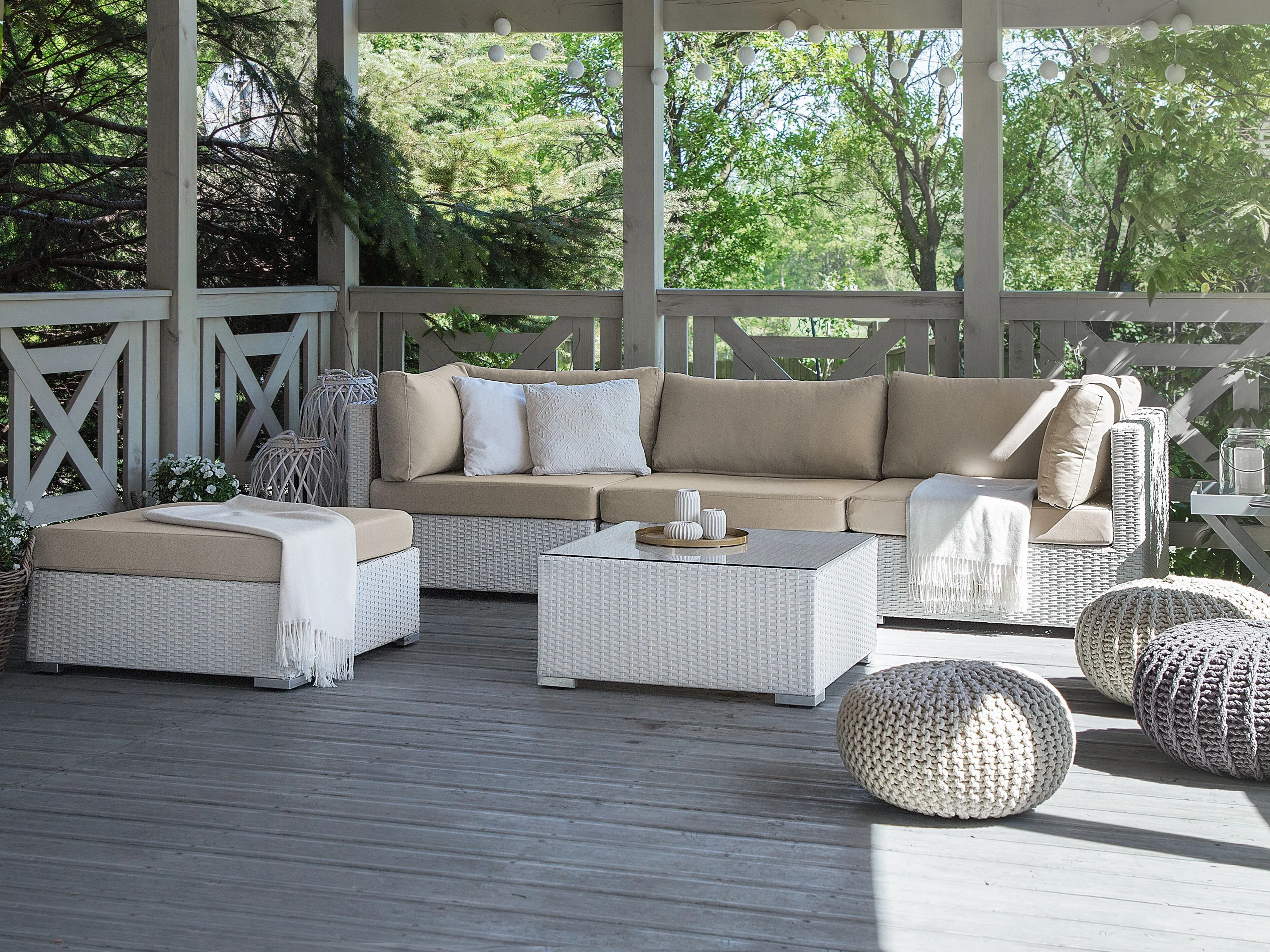 Tuin hoekloungeset met tafel 4-zits SANO linkszijdig modulair PE rotan Wit
