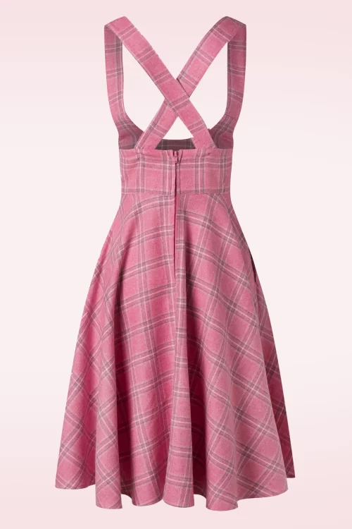 Vixen Plaid pinafore rok in roze