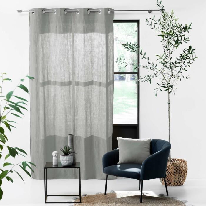 RIDEAU A OEILLETS 135X240CM GAZE DE COTON ANGELIA GRIS