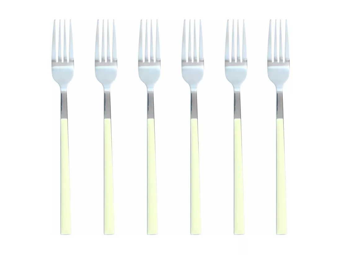 Novastyl - Lot 6 Fourchettes Table Colorama 21cm An Acier Inoxydable Creme