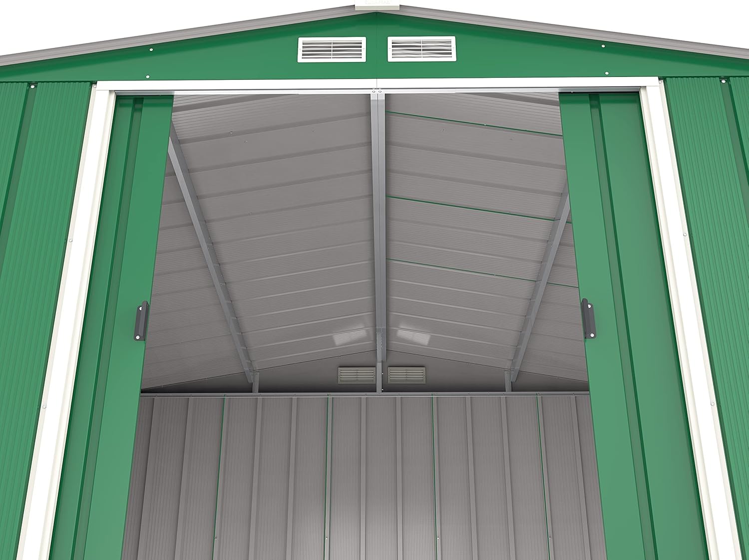 Duramax ECO 10 x 8 (7.28 m²) Abri de Jardin en Métal Galvanisé à Chaud, Abri de Stockage d'Outils, Structure de Toit Renforcée, Abri en Métal Sans Entretien, Vert