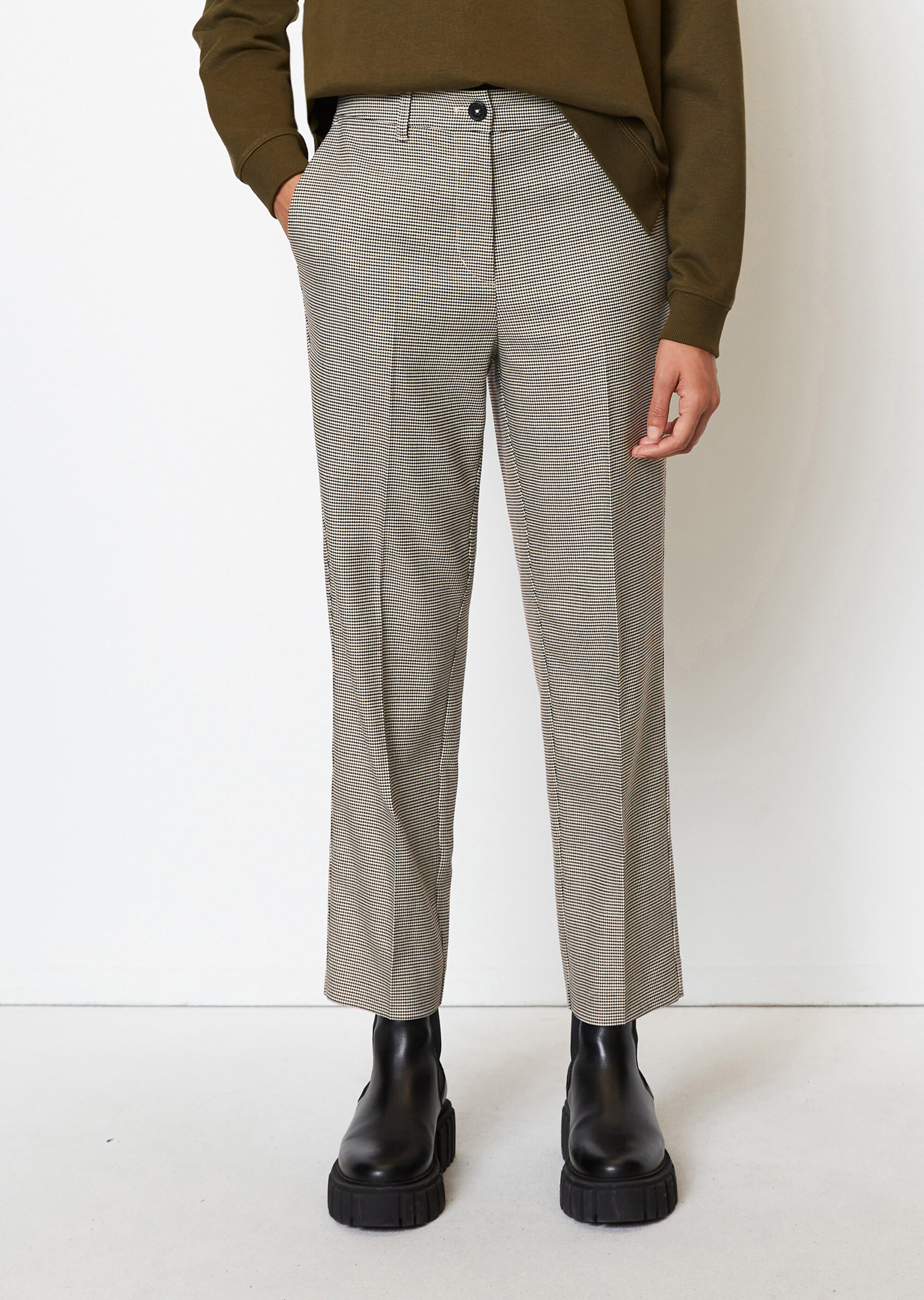 Hahnentritt-Zigarettenhose slim aus recyceltem Viskose-Polyester-Mix