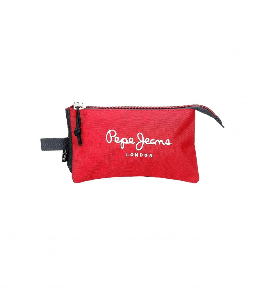 Estojo para lápis Pepe Jeans Clark com três compartimentos, vermelho