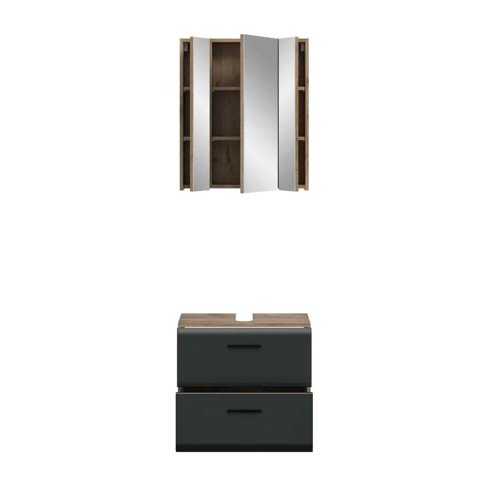 Hioshop Ice badkamer I9 zwart mat- eiken decor