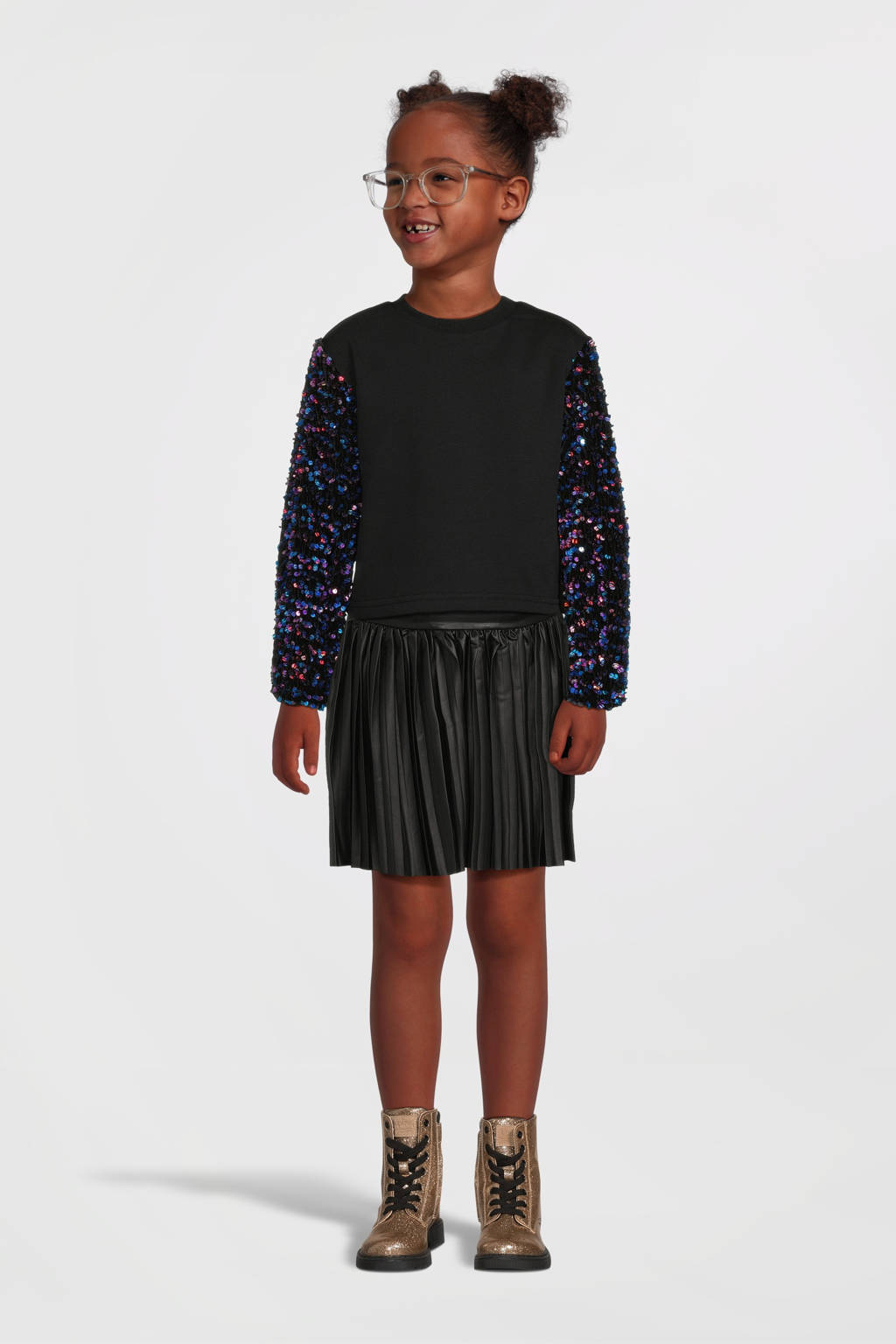 NAME IT sweater NKFRUNICA met pailletten zwart/blauw/paars